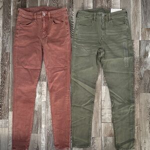 Lot American Eagle Outfitters Brown and Green Women Jeans High Waisted Jeggings